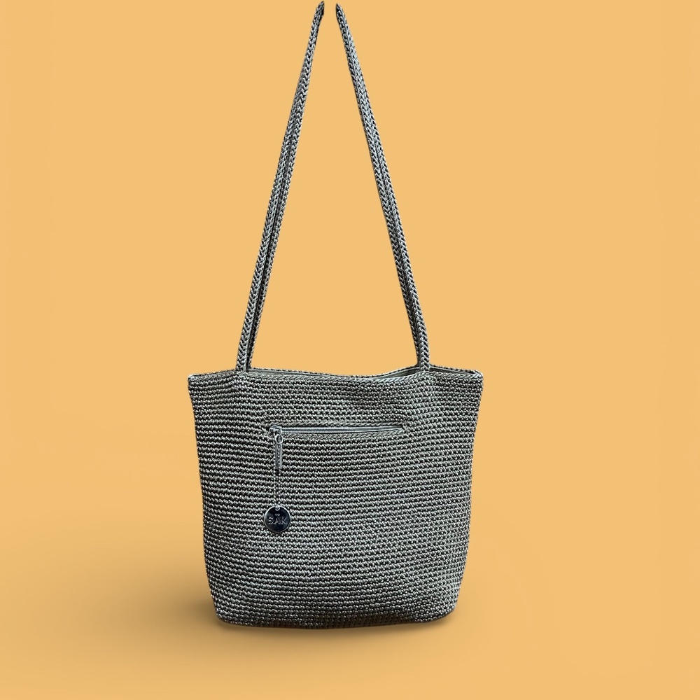 The Sak Taupe/Brown Crochet Divided Shoulder Bag